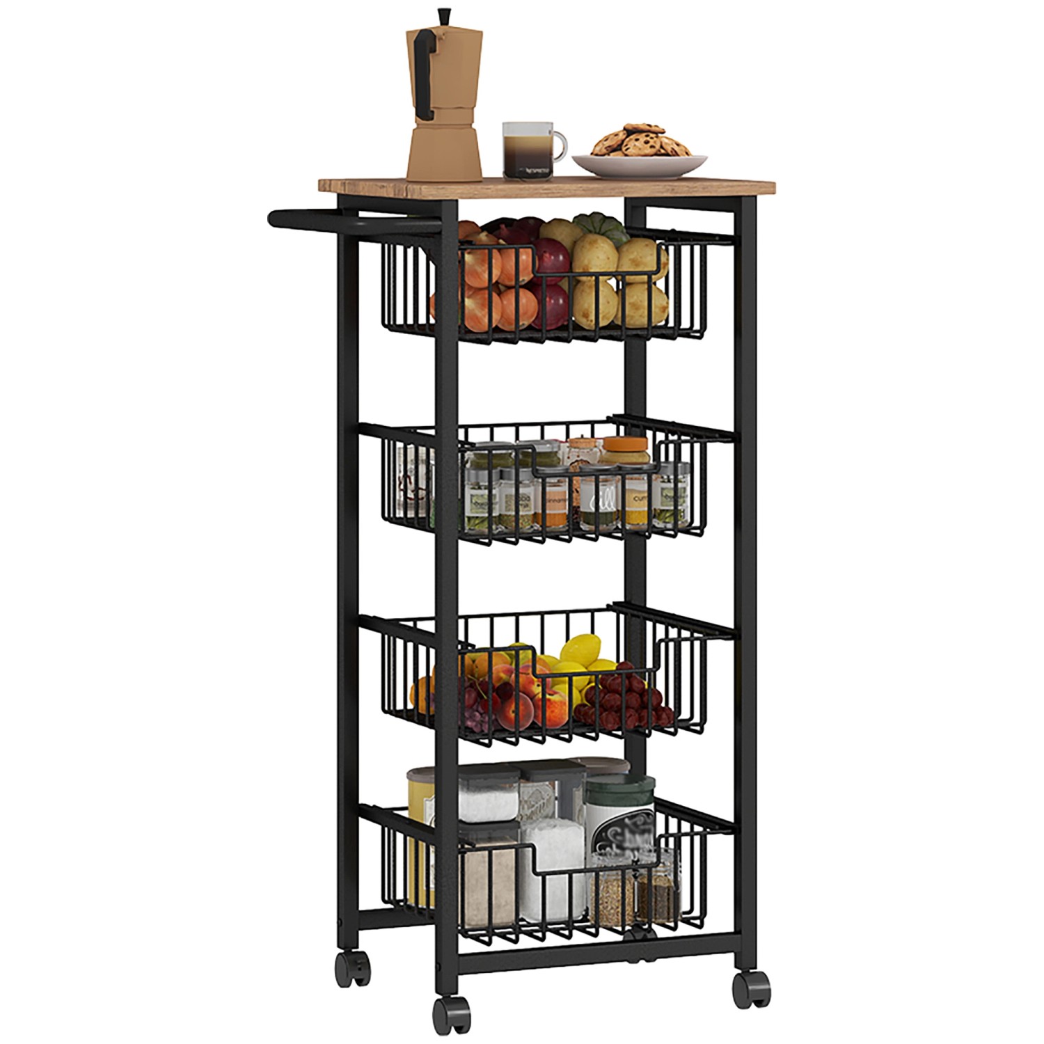 HOMCOM Küchenwagen mit Arbeitsplatte Stahl MDF Eiche 49,5L x 31B x 91H cm günstig online kaufen