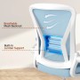 Blauer ergonomischer Bürostuhl mit atmungsaktiver Mesh-Rückenlehne und integrierter Lendenwirbelstütze.