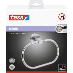 Tesa Moon Handtuchring in Edelstahloptik, zur Wandmontage ohne Bohren.