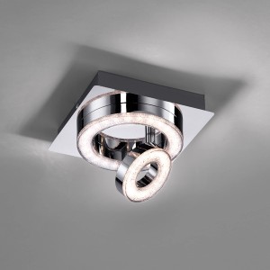 Moderne LED-Deckenleuchte Tim Chrom, 17x17 cm, mit drehbarem Leuchtring für warmweißes Licht.