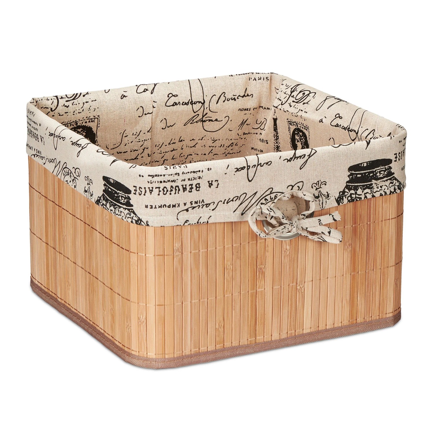 Relaxdays Aufbewahrungskorb Bambus Natur Creme mit Stoffeinsatz 20 cm x 31 cm x 31 cm 0,5 kg