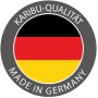 Woodfeeling Sauna Jella: Made in Germany Qualitätssiegel mit Deutschlandflagge.
