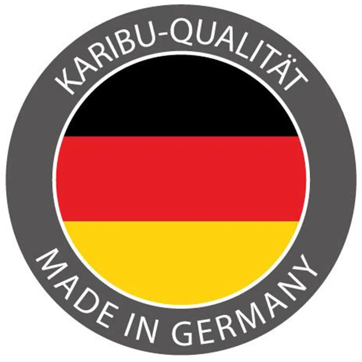 Woodfeeling Sauna Jella: Made in Germany Qualitätssiegel mit Deutschlandflagge.