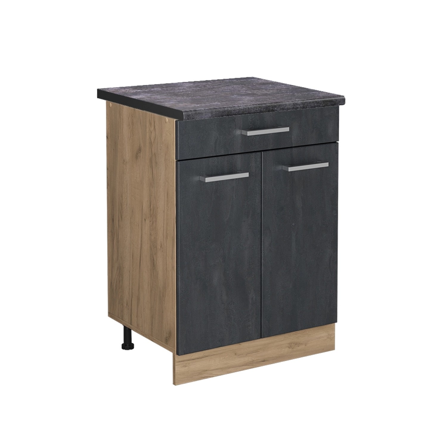 Thumbnail - Vicco Küchenunterschrank R-Line Schubladenschrank für die Küche Schwarz Beton 60 cm AP Anthrazit mit Goldkraft Eiche Kor...