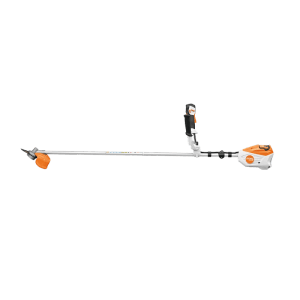 Stihl Akku-Motorsense FSA 80 orange-grau mit Zweihandgriff und Grasschneideblatt für Rasenpflege.