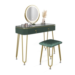 Vicco Schminktisch Grace, dunkelgrün hochglanz, 100 cm mit LED-Spiegel und Hocker.