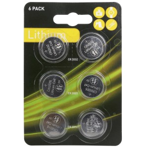 6er-Pack Lithium Knopfzellen CR2032 für Uhren, Fernbedienungen und mehr.