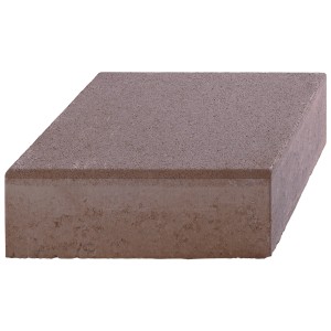 Braune Blockstufe aus Beton, 50x34x15 cm, für Gartentreppen.