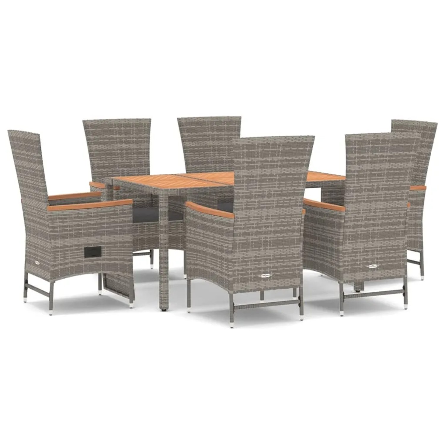 vidaXL 7-Tlg Garten-Essgruppe mit Kissen Grau Poly Rattan 3157551