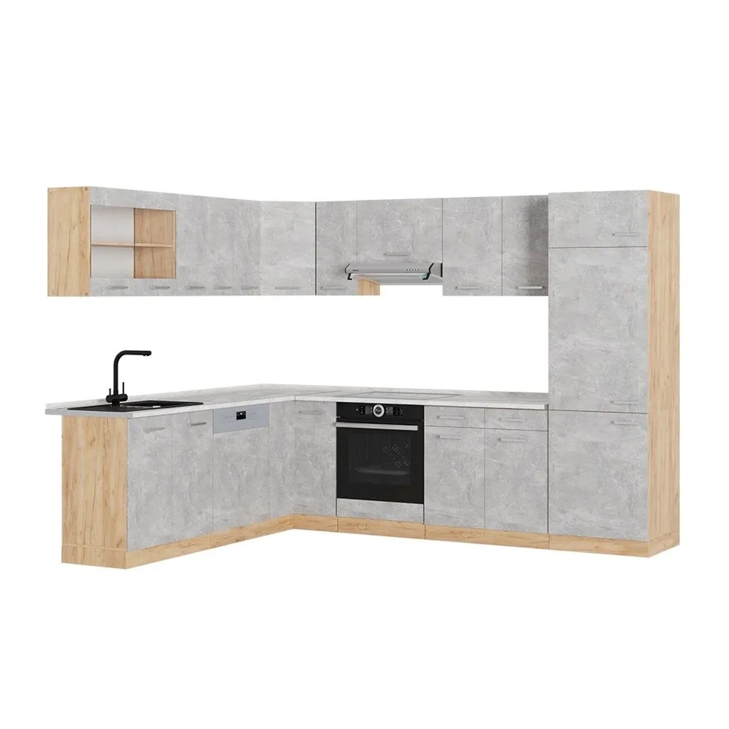 Vicco Eckküche R-Line Beton/Goldkraft Eiche 287 x 82, AP Marmor