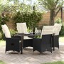 Schwarze 5-teilige vidaXL Garten Essgruppe aus Poly Rattan mit Kissen.