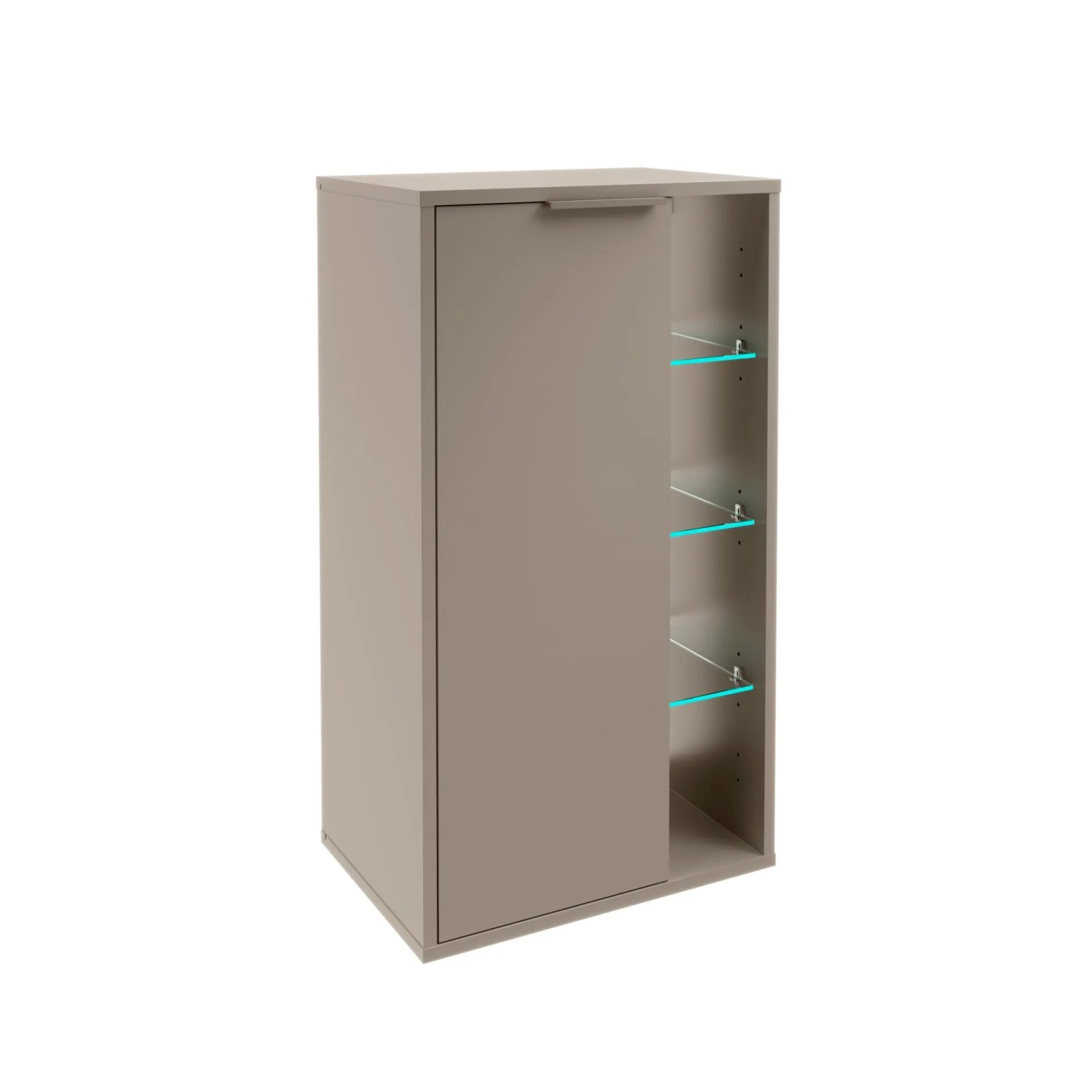 Fackelmann Fach-Midischrank B.Paris, 47 cm, Cubanit Grau, mit Tür links und offenen Fächern mit Glasböden.