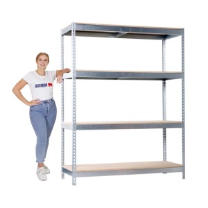 Verzinktes PROREGAL Schwerlastregal Big Wood Yeti mit 4 Böden, 200x120x45 cm, Fachlast 400 kg.