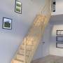 StarWood Treppe Korfu Fichte, gerade, mit Setzstufen und Holz-Design-Geländer rechts.