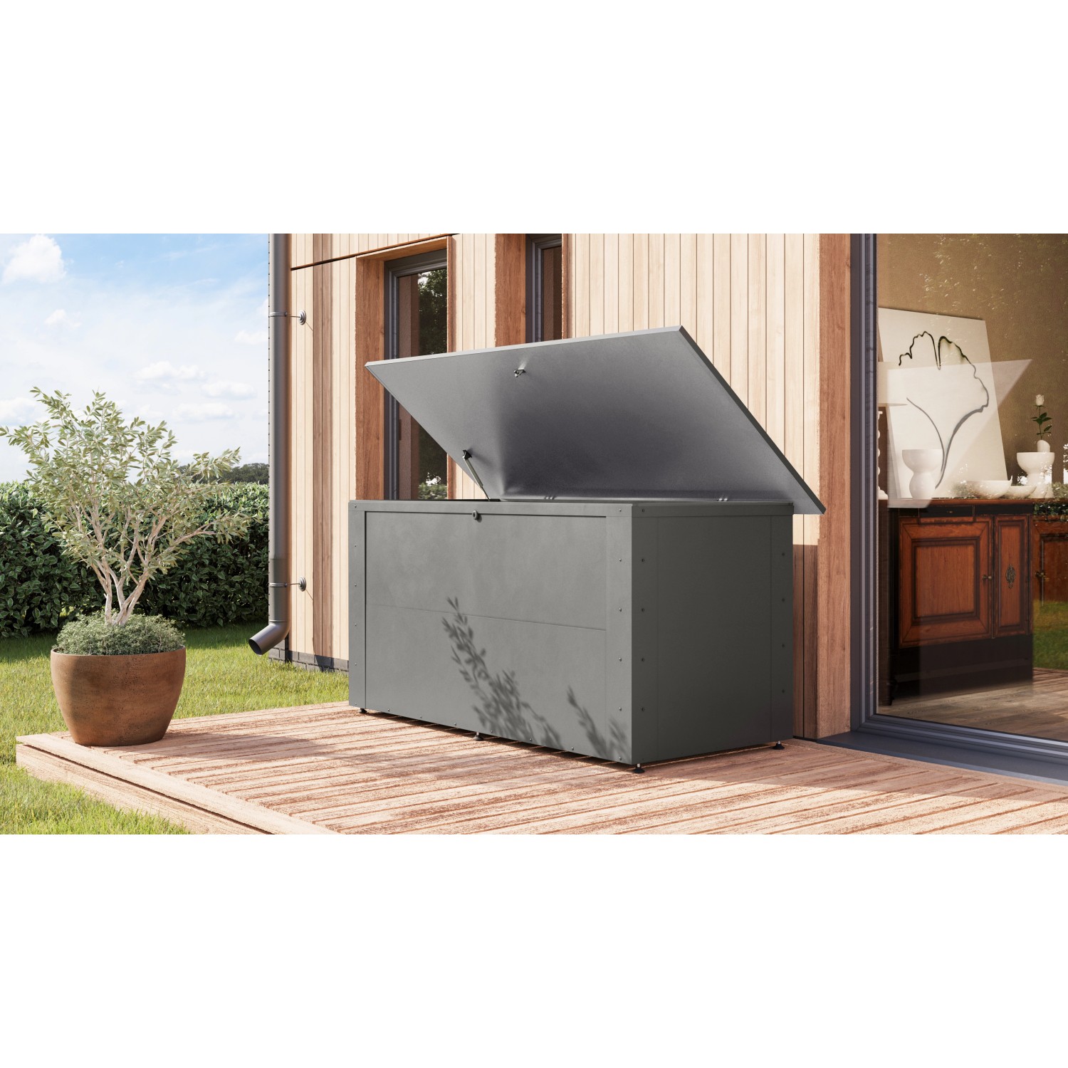 Karibu Garten-Aufbewahrungsbox Elara 1 Graualuminium 71 x 147,5 x 74,5 cm günstig online kaufen