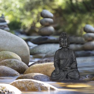Relaxdays Buddha Figur Polyresin Dunkelgrau Sitzend Feuchtigkeitsresistent 18 cm x 10 cm x 8 cm 0,21 kg