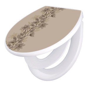 Banjado Familien WC-Sitz mit Baumwollblüten-Motiv, Absenkautomatik und Kindersitz.