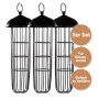 3er Set schwarze Meisenknödelhalter aus beschichtetem Metall, 29 cm, mit Ring zum Aufhängen für Wildvögel.