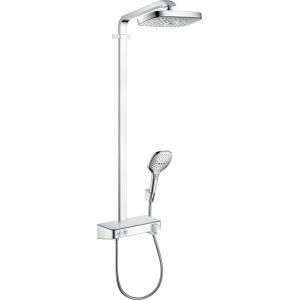Hansgrohe Raindance Brauseset mit Kopf- und Handbrause, Thermostat und Brausestange in Chrom.