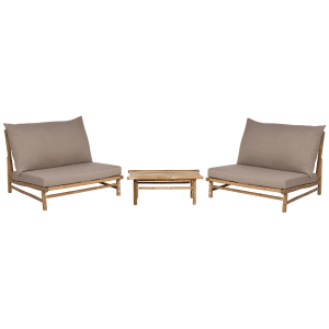 Beliani Lounge Set TODI Taupe aus Bambus mit zwei Stühlen und Couchtisch für Garten oder Terrasse.