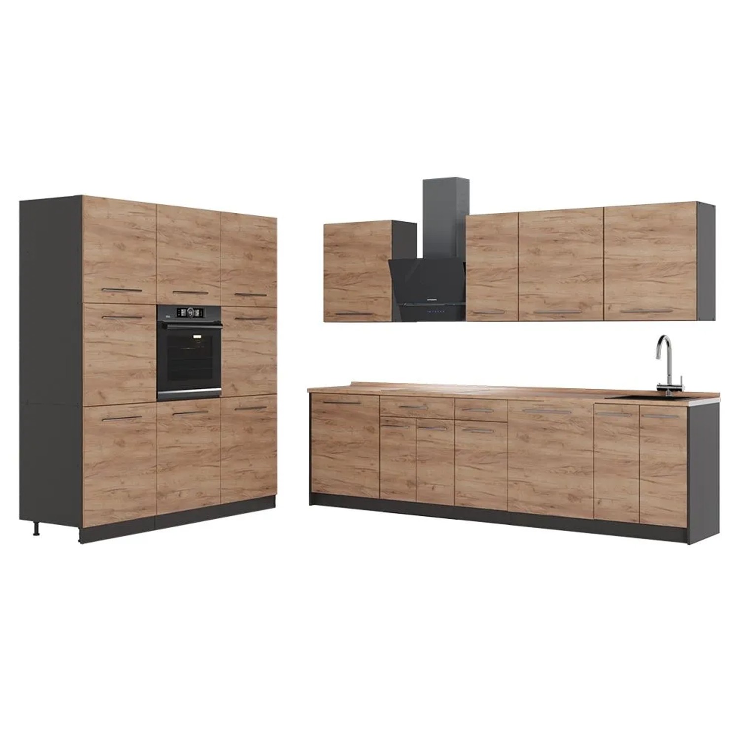Vicco Küchenzeile Fame-Line Goldkraft Eiche/Anthrazit 460 x 207 AP Eiche Art Nr 63846