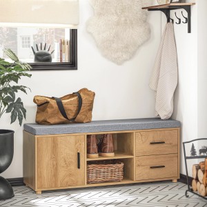 SoBuy Schuhbank FSR148-N mit Schubladen und Fächern in Natur. Schuhkommode mit Sitzkissen für Flur und Diele.