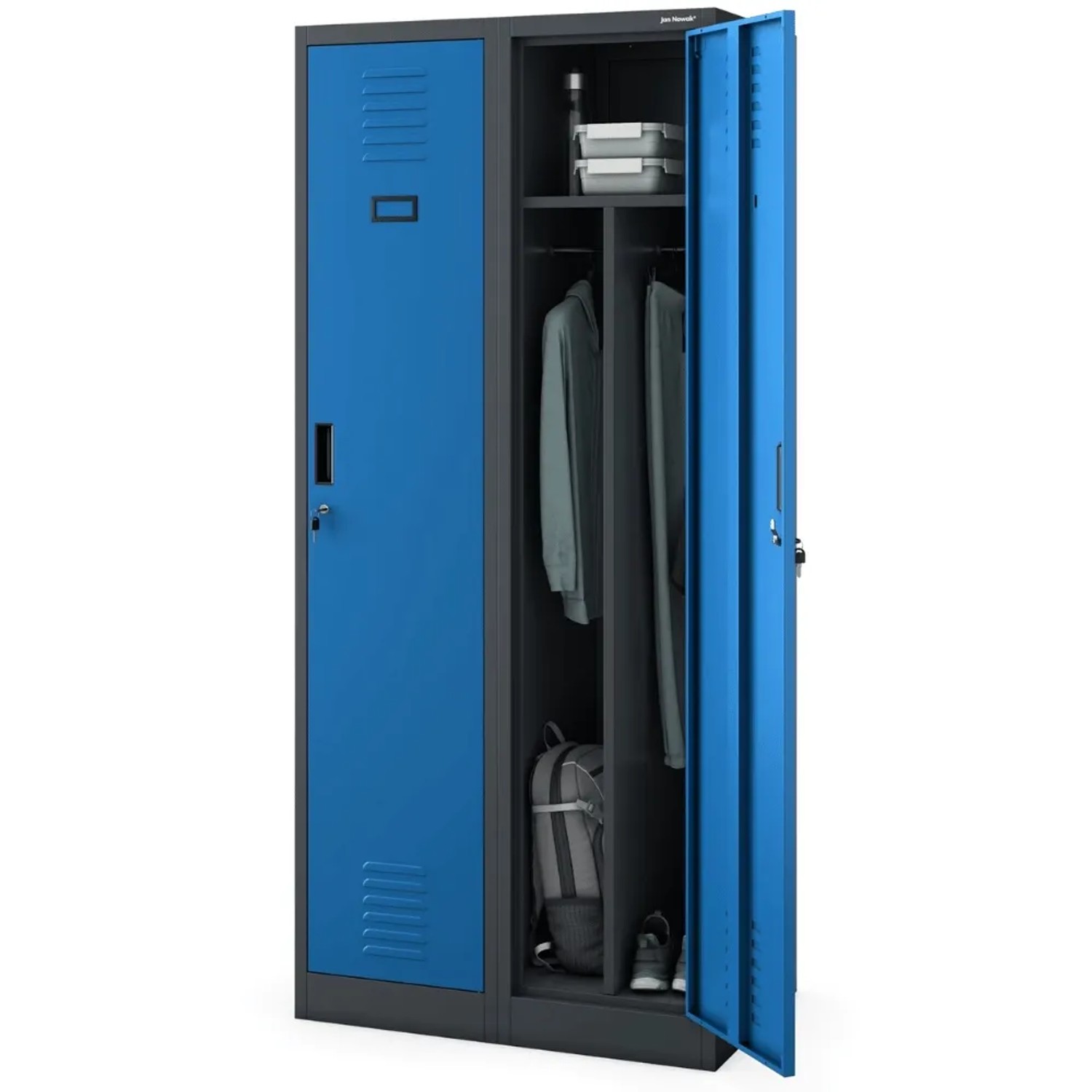 JAN NOWAK Umkleideschrank Spind KACPER 2 Abteile 180 x 80 x 50 cm Anthrazit-Blau