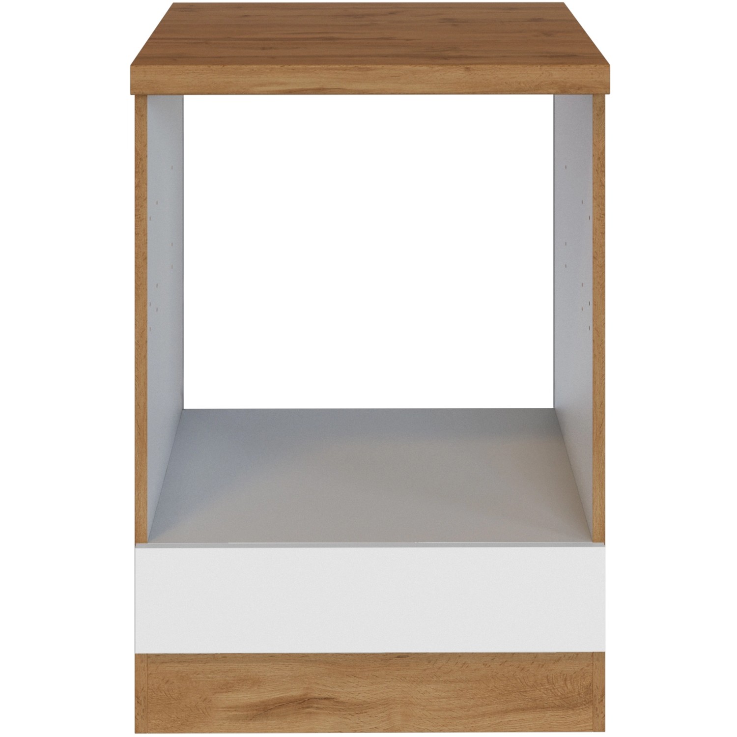 Herdumbauschrank Sorrento, Weiß/Wotaneiche, 60x85x60 cm, für Ofen-Nische. Küchenschrank mit Stauraum.