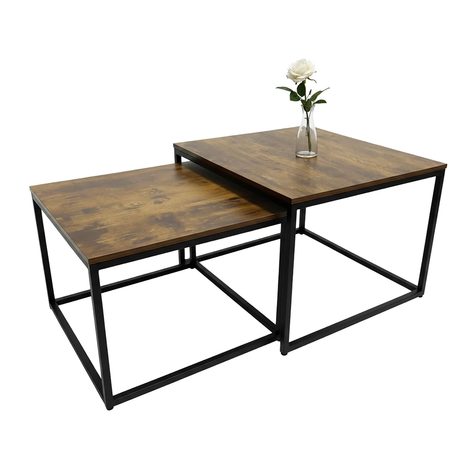 Relaxdays Satztisch 2er Set Eisen Holzwerkstoff Kunststoff Braun Schwarz Verstellbare Füße 42 cm x 75 cm x 75 cm