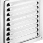 Quadratisches Abdeckgitter aus Aluminium, 150x150 mm, mit Lamellen und Fliegengitter.