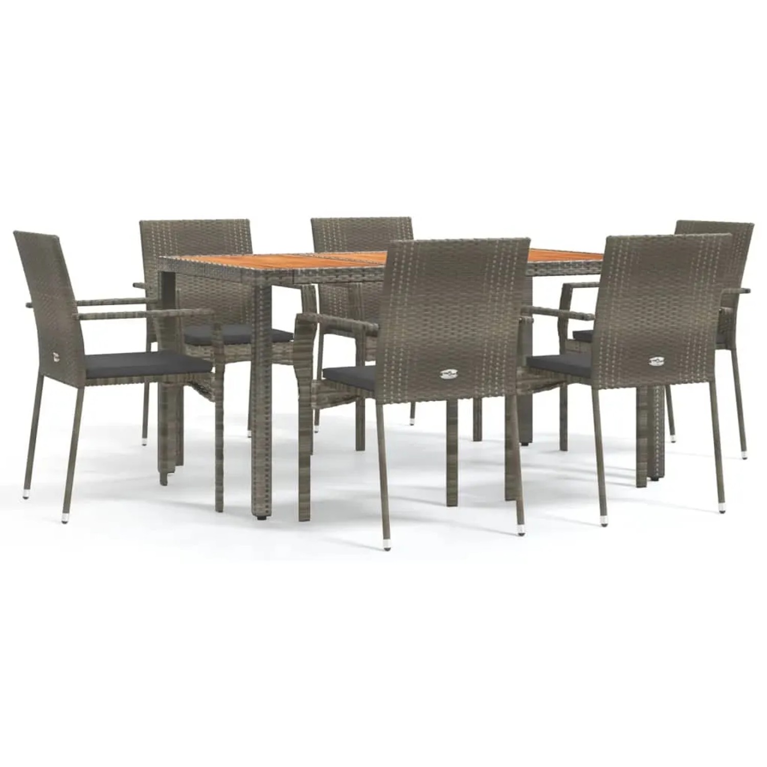 vidaXL 7-Tlg Garten-Essgruppe mit Kissen Grau Poly Rattan 3184996