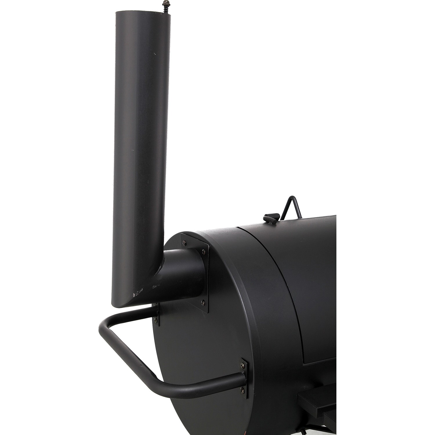 Detailaufnahme des schwarzen tepro Smoker Milwaukee Holzkohlegrills mit Kamin.