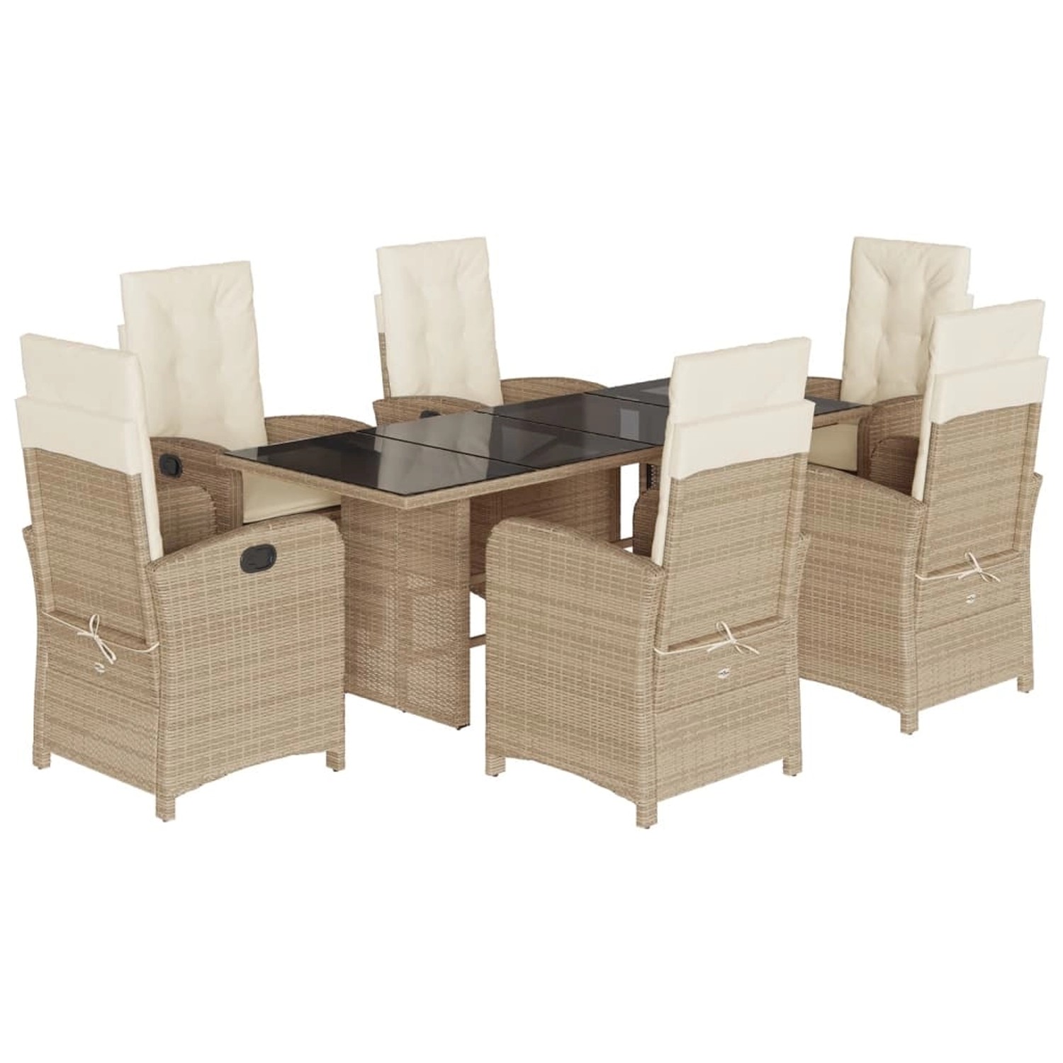 vidaXL 7-Tlg Garten-Essgruppe mit Kissen Beige Poly Rattan 3212260 günstig online kaufen