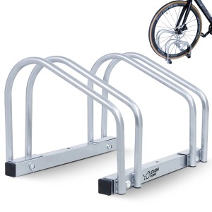 CCLIFE Fahrradständer Boden für 2 Räder bis 65mm Reifenbreite, silberfarben.