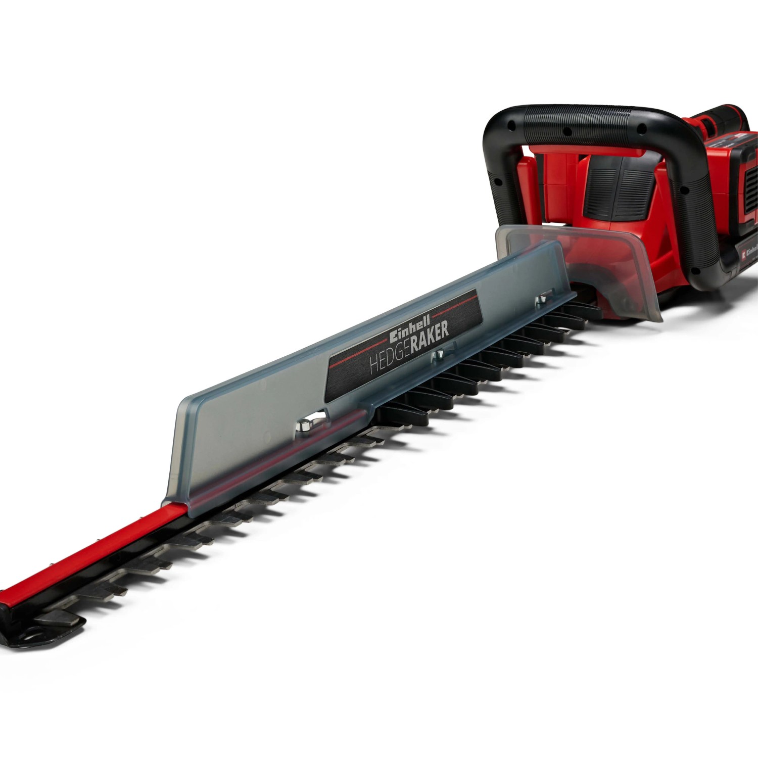 Einhell Akku-Heckenschere GE-CH 36/65 Li-Solo: Rot-schwarze Heckenschere mit Messerschutz.