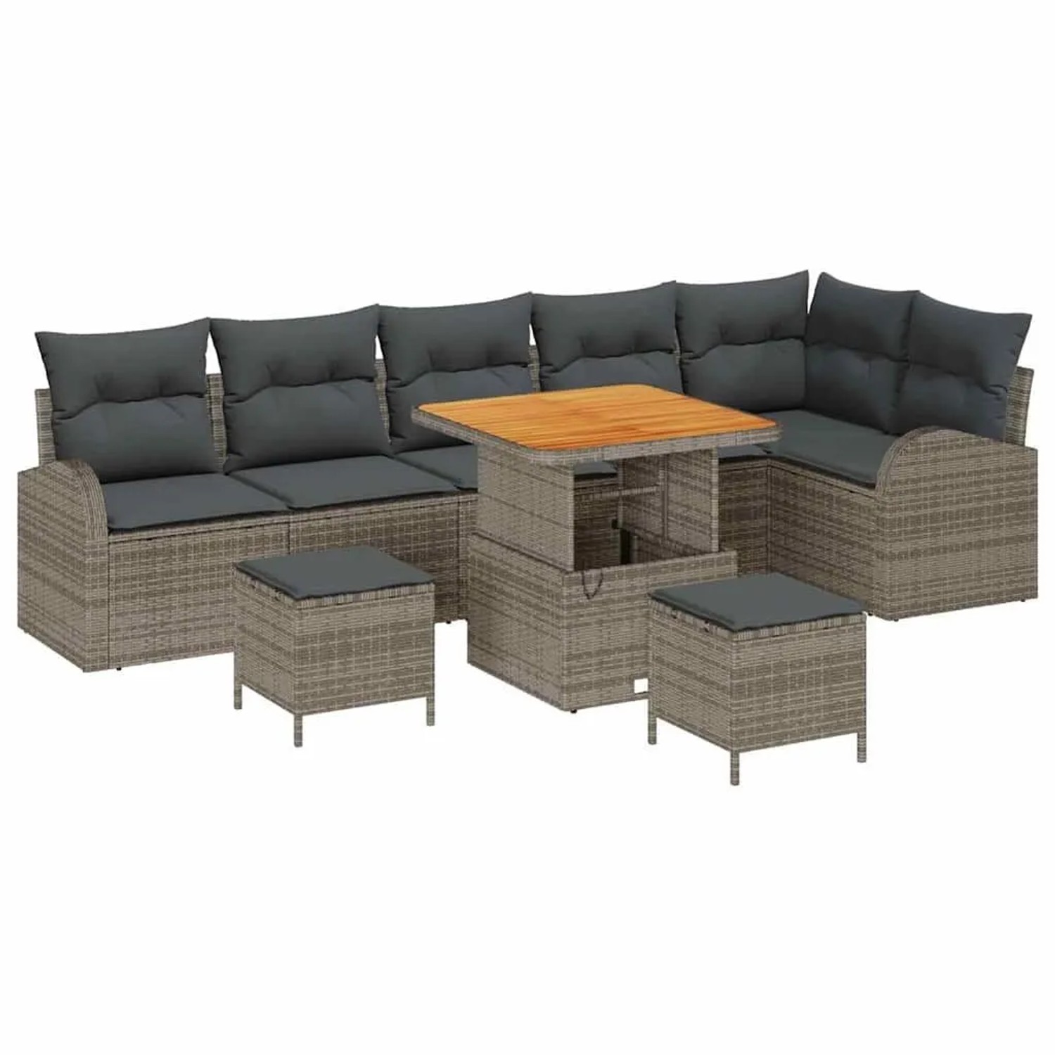 vidaXL Garten-Sofa-Set mit Kissen mit Speicher 9-Tlg Grau 3364363