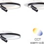 Moderne LED-Deckenleuchte Eunomia, 2-flammig, schwarz-weiß, mit schwenkbaren Spots und CCT-Funktion.