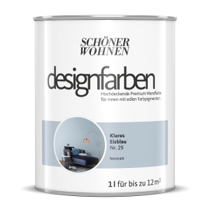 Schöner Wohnen Designfarben Klares Eisblau, 1 Liter Dose. Bunte Wandfarbe für Innen.