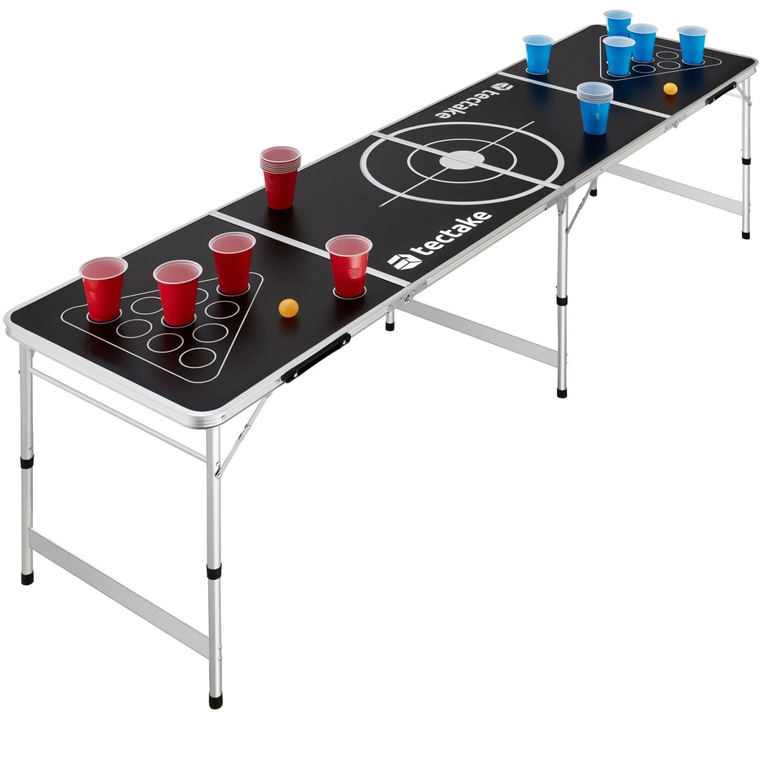 Tectake Aluminium Bierpongtisch Brew Battle Klappbar Höhenverstellbar 240 x 60 x 70 cm Schwarz