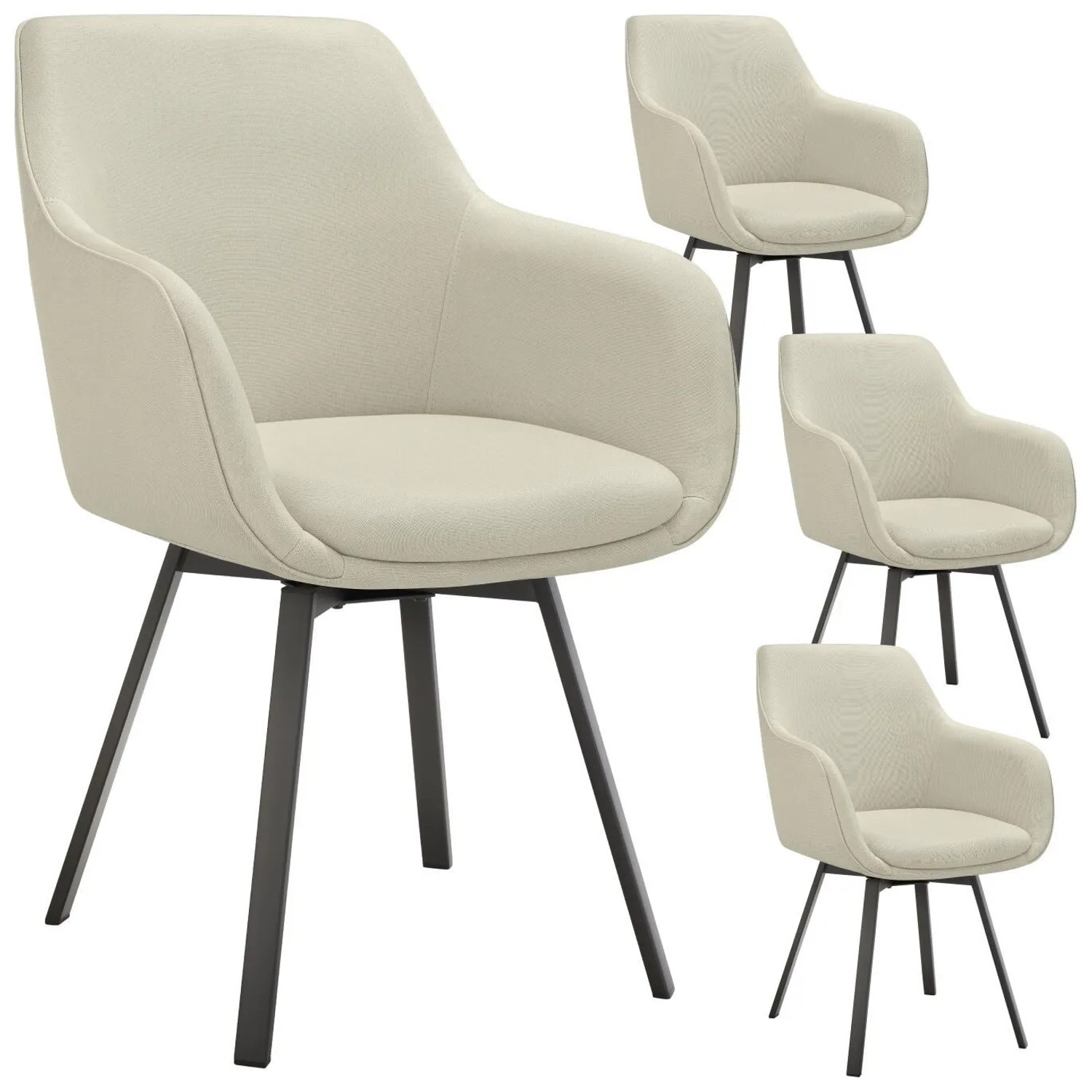 Tectake Drehbarer Armlehnstuhl  Alicon  Gepolstert Mit Durchgehender Lehne 4Er Set 59 x 57 x 88 cm Greige