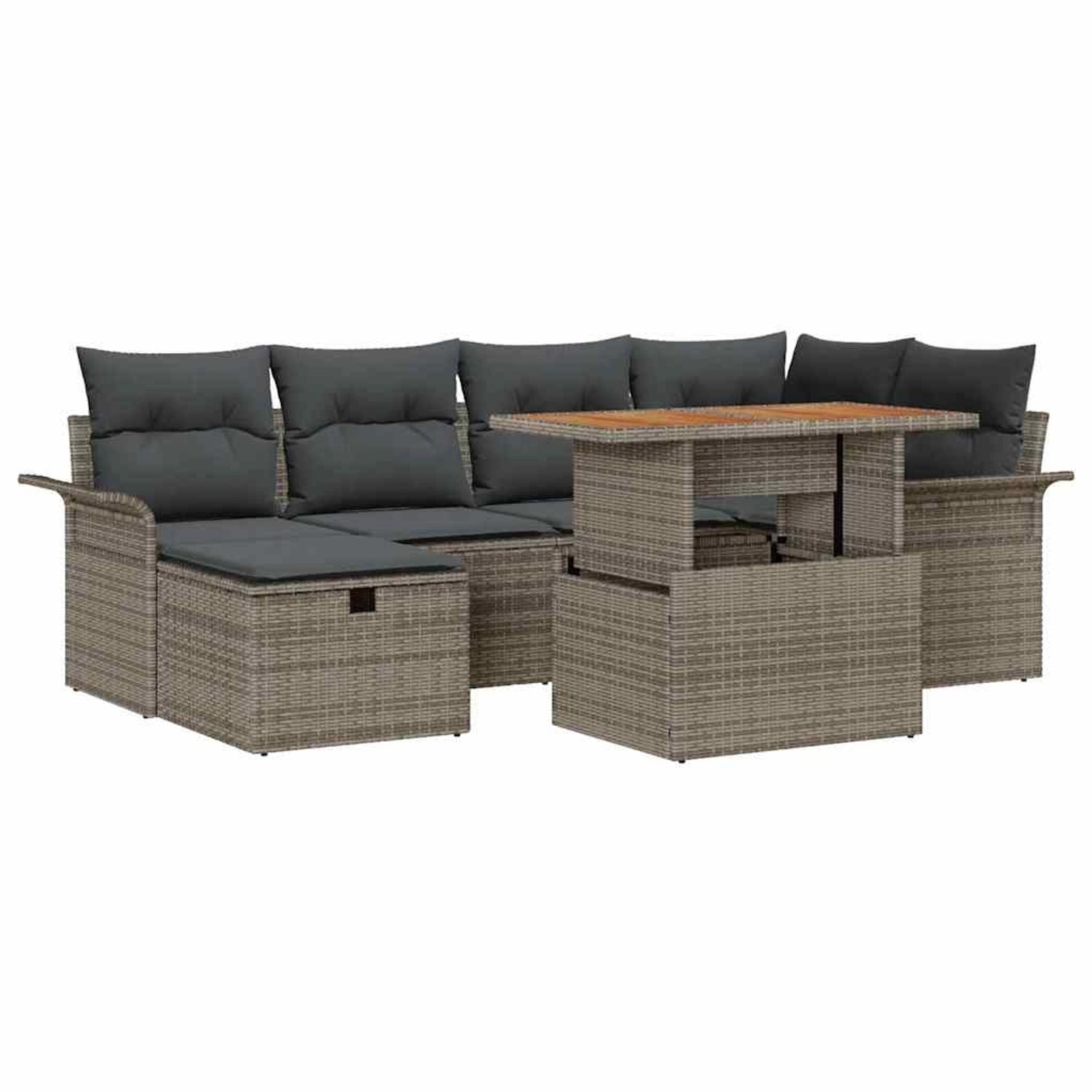 vidaXL 7-Teiliges Garten-Sofa-Set mit Kissen in Grau aus Poly Rattan 336124 günstig online kaufen