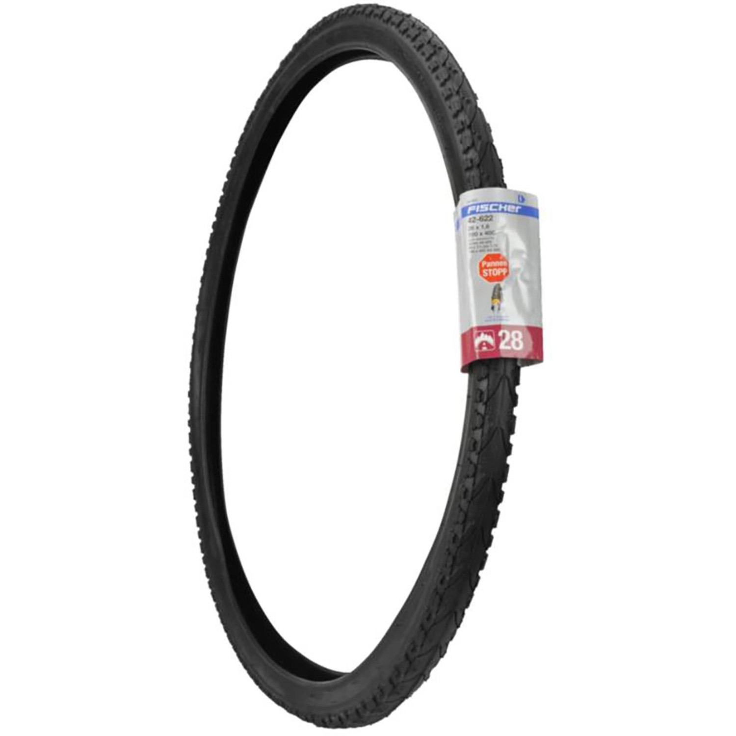 Schwarzer Fischer Trekking Fahrradreifen, 28 Zoll, pannensicher, Profil 42-622 mm.