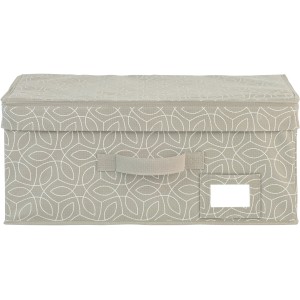 Wenko Aufbewahrungsbox Balance, Textilbox mit Deckel, Griff und Beschriftungsfeld, taupe mit Muster.