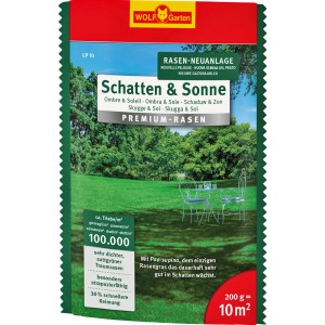 Wolf-Garten Premium Rasensamen Schatten und Sonne, 200g Packung für dichten, grünen Rasen.