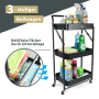 deluxe4home Klappbarer Rollwagen mit 3 Ebenen, schwarz, für Bad und Küche.