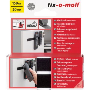 Fix-o-moll Klettband, selbstklebend, schwarz, 150cm. Ideal für Haushalt & Büro.