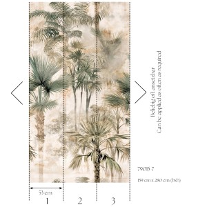 A.S. Creation Fototapete Palmen Floral Beige-Grün, 1,59x2,8m, tropisches Flair für Ihr Zuhause.