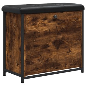 vidaXL Schuhbank mit Klappe in Räuchereiche und schwarzem Sitzkissen. Möbel zur Schuhaufbewahrung.