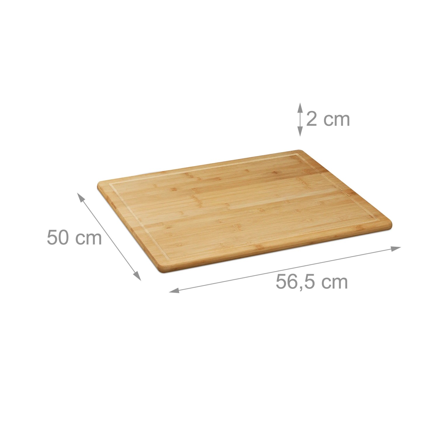 Naturfarbenes Relaxdays Schneidebrett aus Bambus (56,5x50cm) mit Saftrille, geeignet als Herdabdeckung.