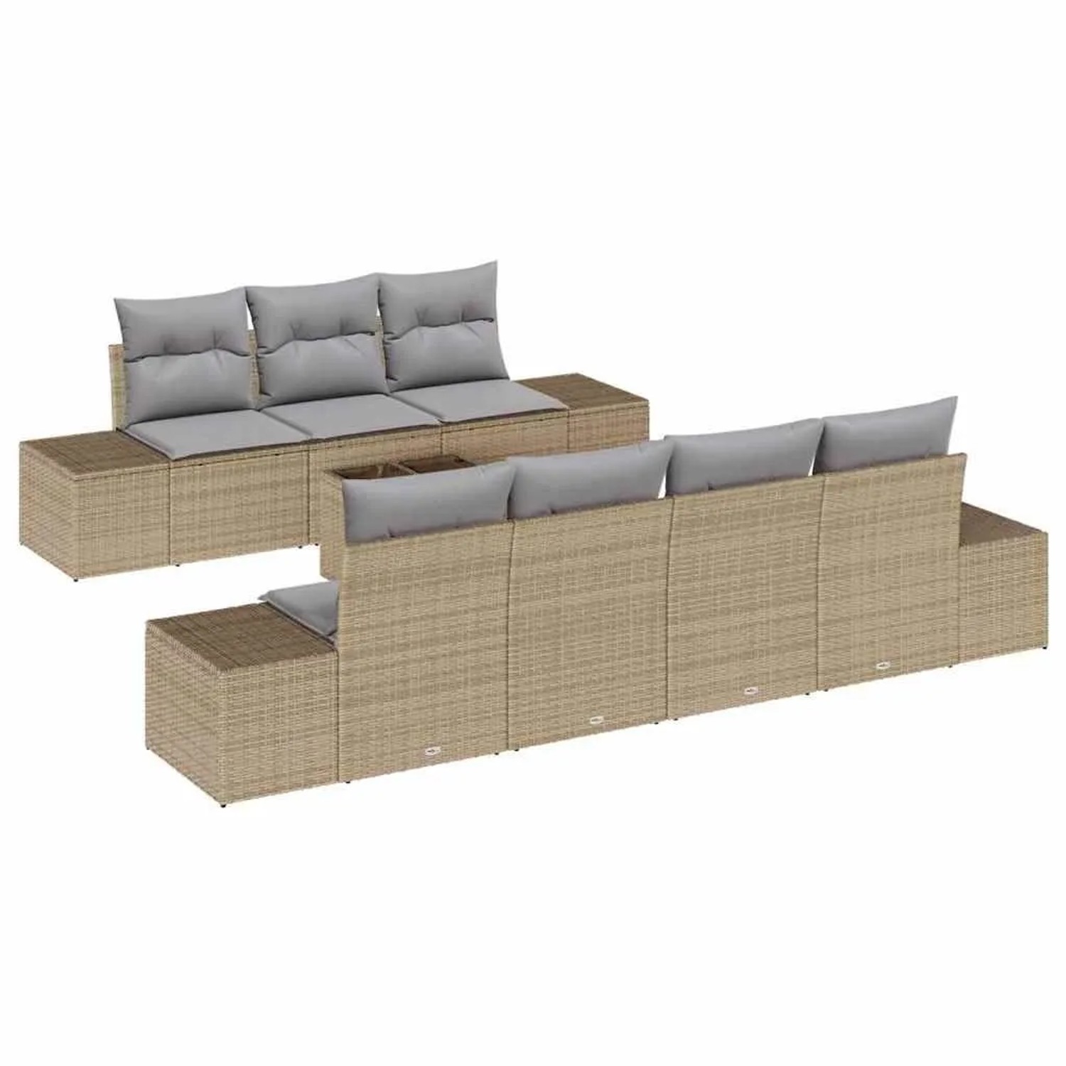 vidaXL Garten-Sofa-Set mit Kissen 8 Tlg Beige und Grau Poly-Rattan 3355639